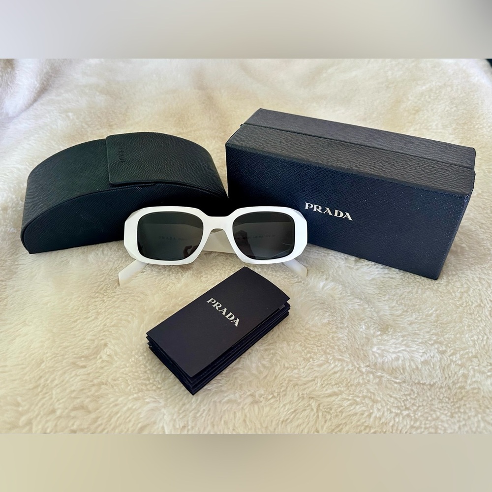 Prada White Frame Sunglasses with Dark Lenses